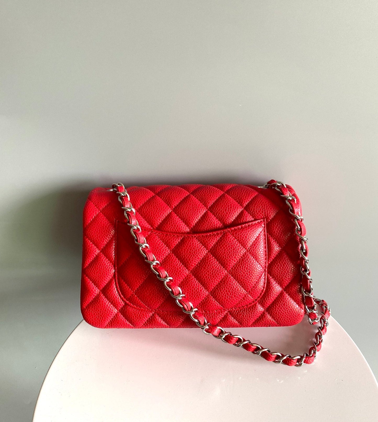 MINI RECTANGLE FLAP BAG 20CM RED CAVIAR SILVER HARDWARE