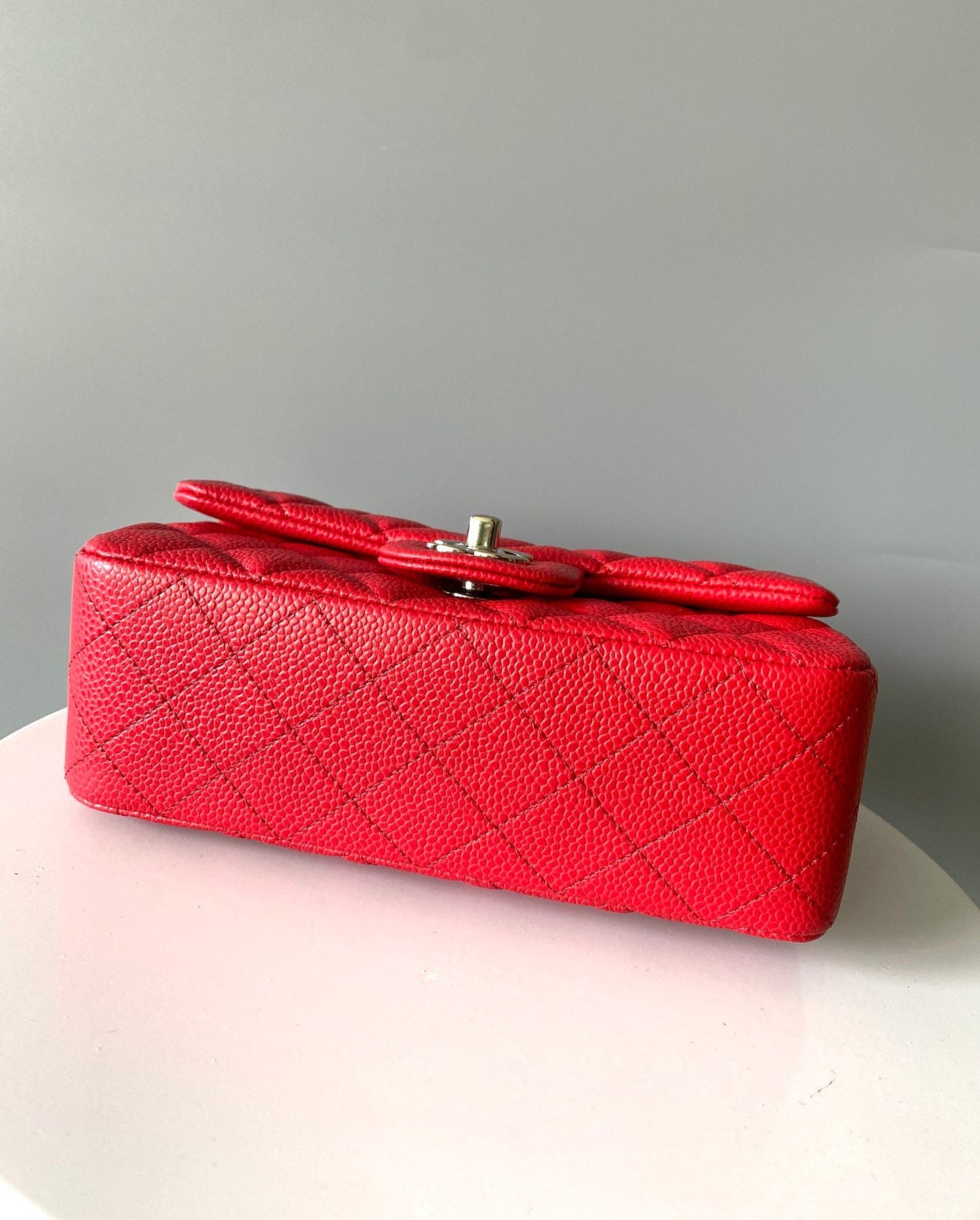 MINI RECTANGLE FLAP BAG 20CM RED CAVIAR SILVER HARDWARE