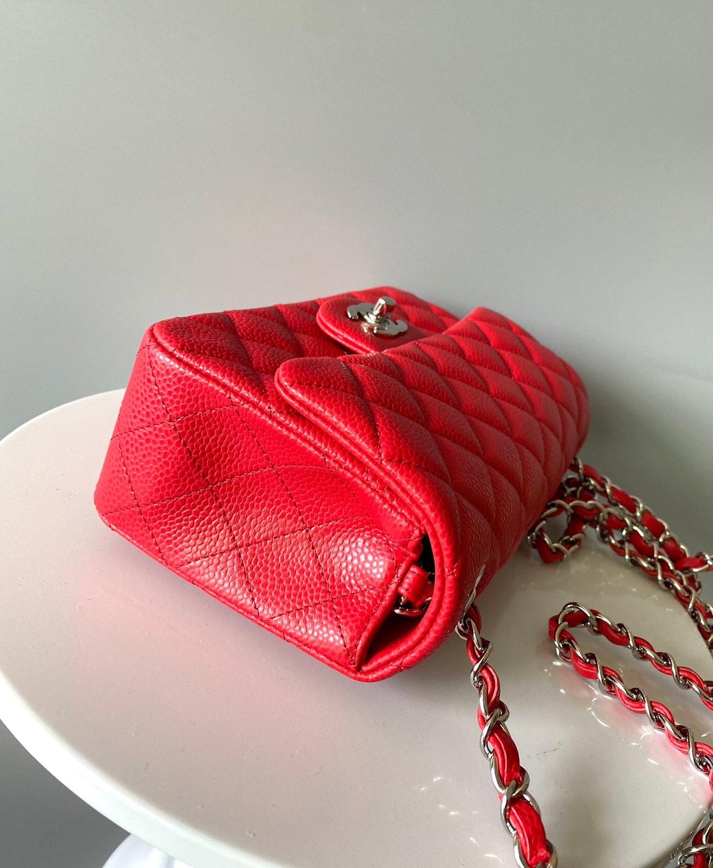 MINI RECTANGLE FLAP BAG 20CM RED CAVIAR SILVER HARDWARE