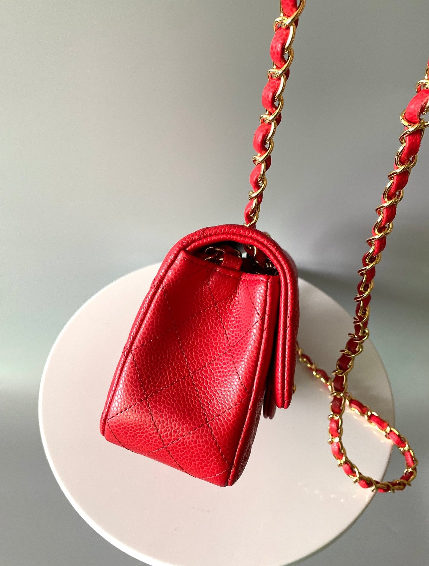 MINI RECTANGLE FLAP BAG 20CM RED CAVIAR GOLD HARDWARE