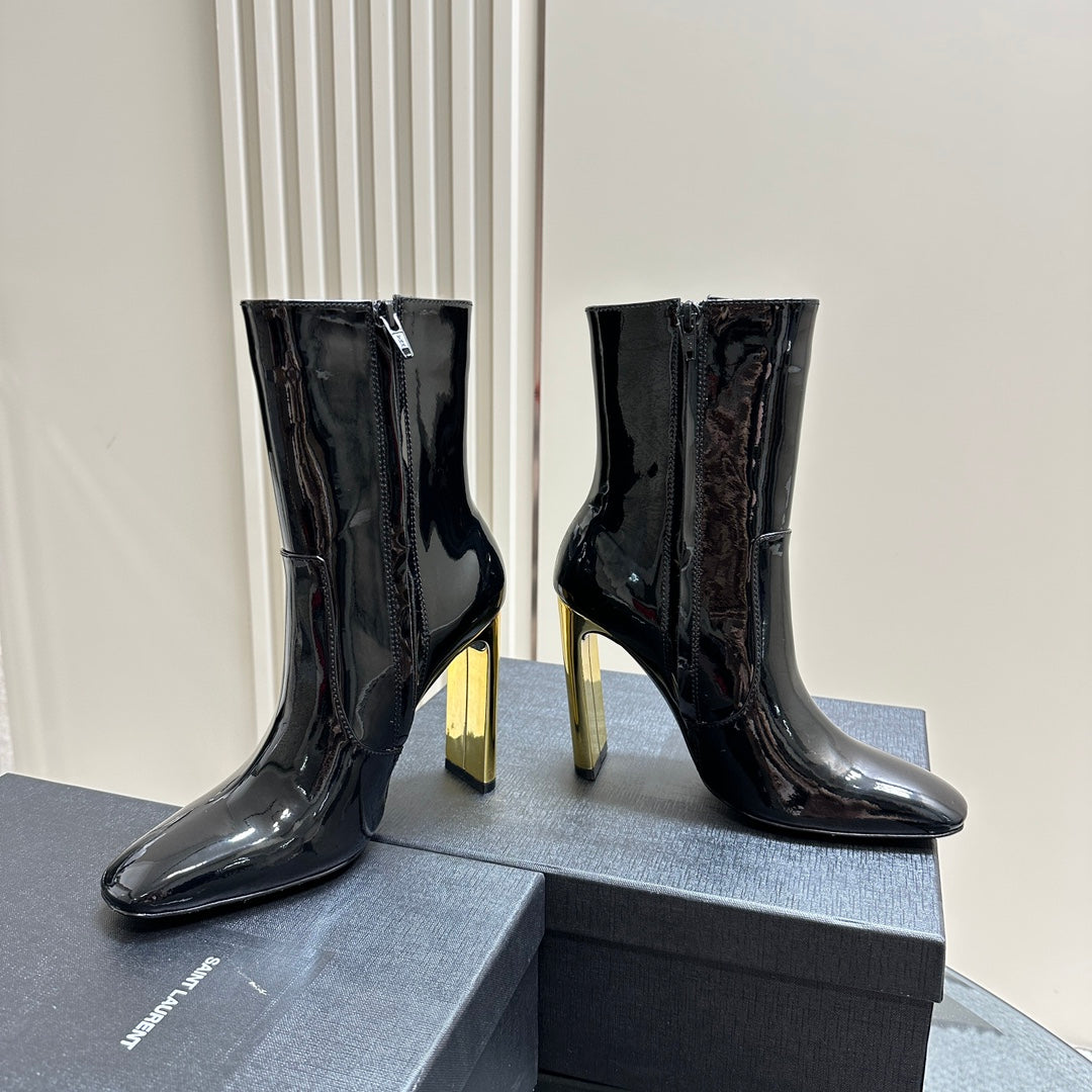 SL AUTEUIL HEELED ANKLE BOOT BLACK POLISHED CALFSKIN