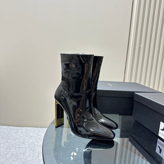 SL AUTEUIL HEELED ANKLE BOOT BLACK POLISHED CALFSKIN