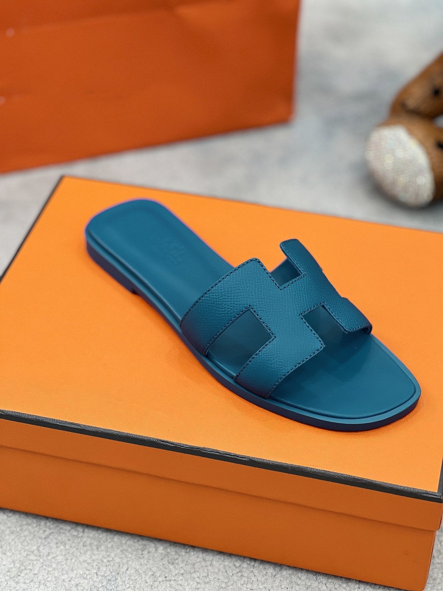 0ran sandal teal blue epsom goatskin