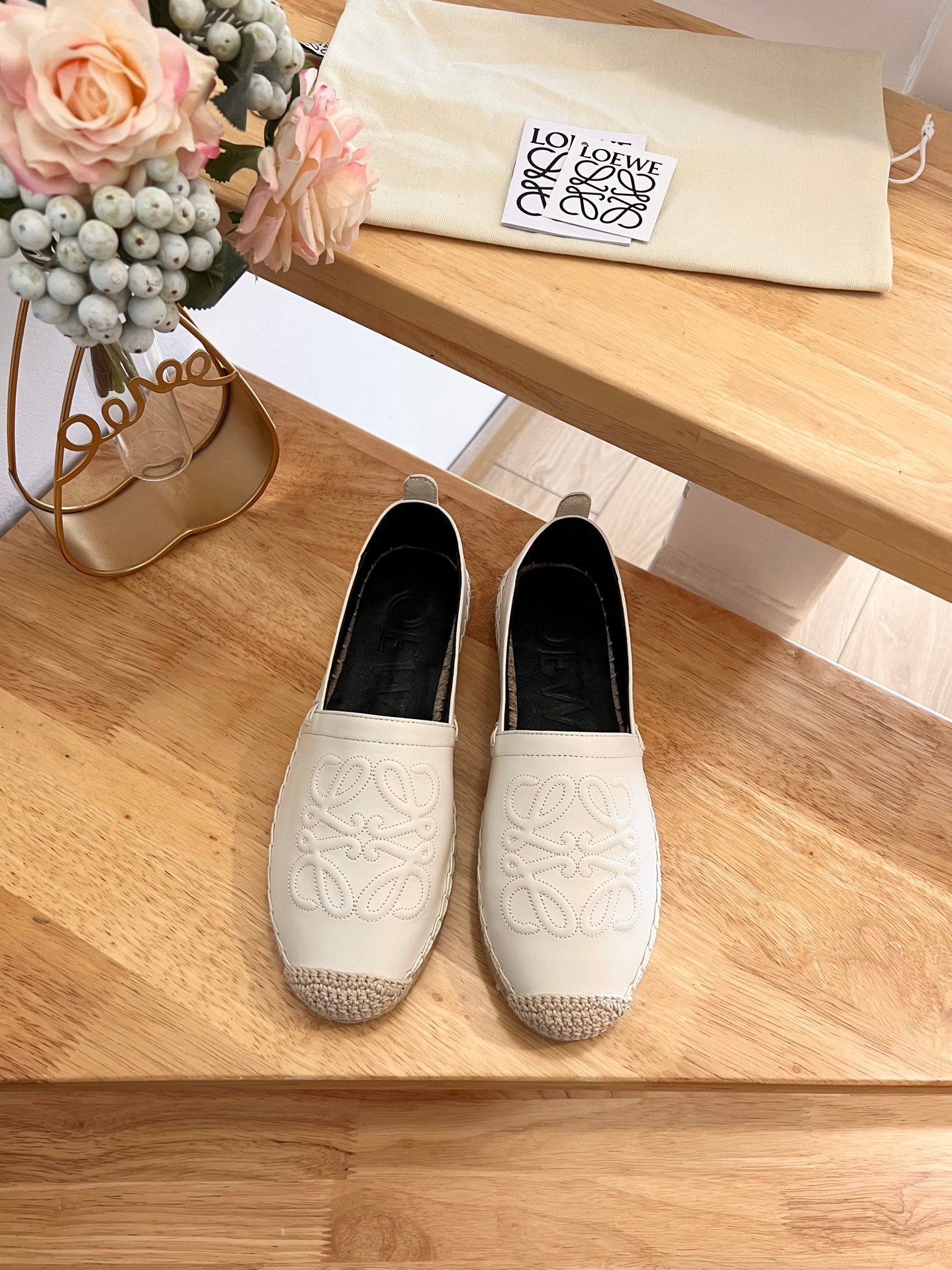 Loew Anagram Espadrille Ivory Black Leather