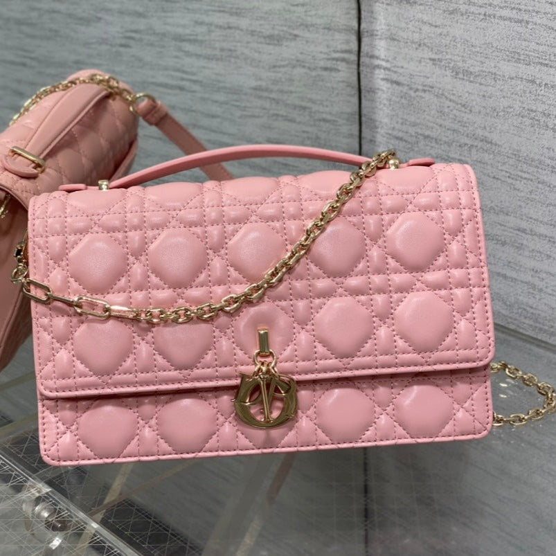 MISS CD TOP HANDLE 24CM PINK LAMBSKIN