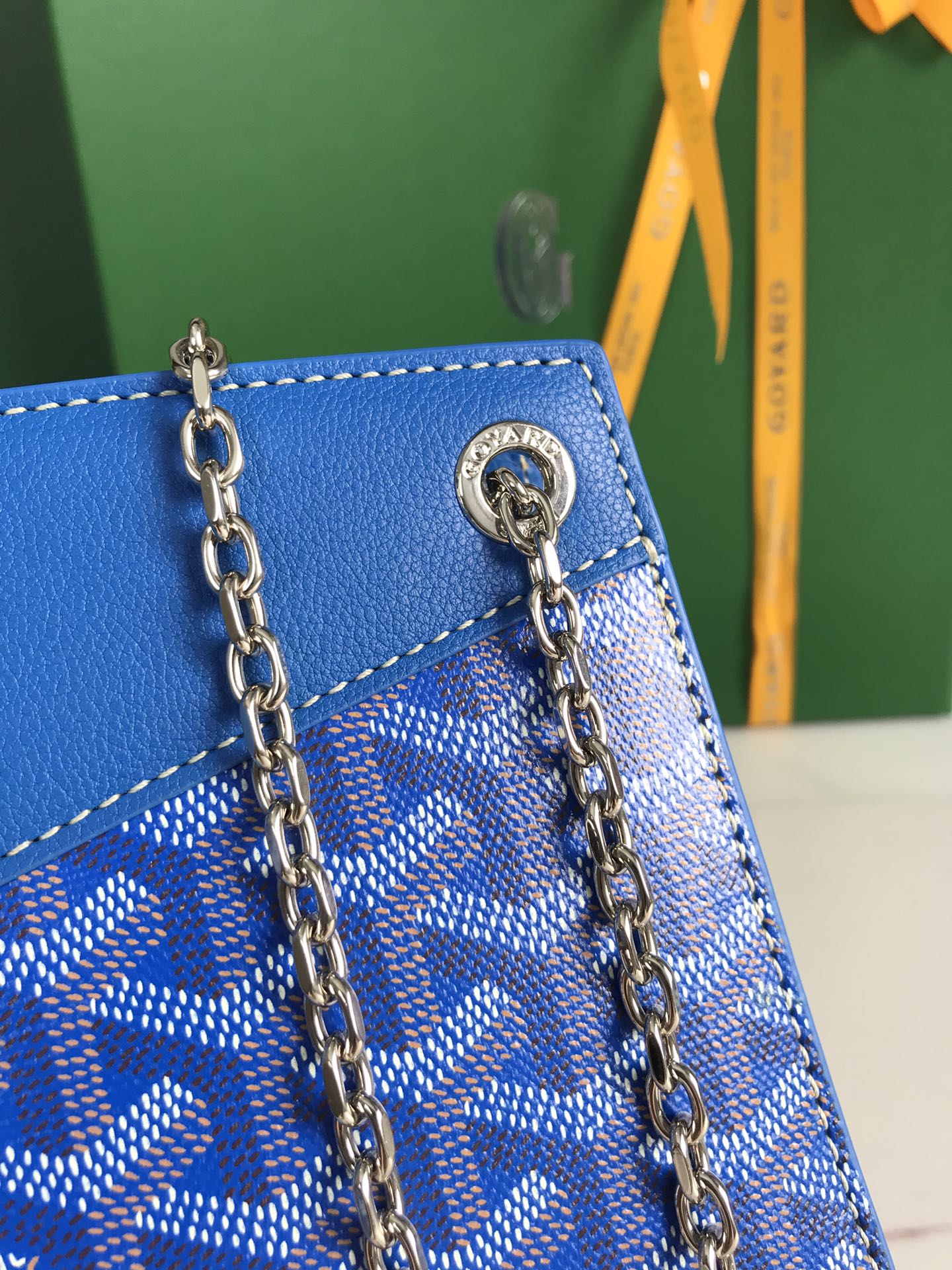 ROUETTE STRUCTURÉ MINI BAG 21 IN SAPPHIRE BLUE GOYARDINE CANVAS AND CALFSKIN