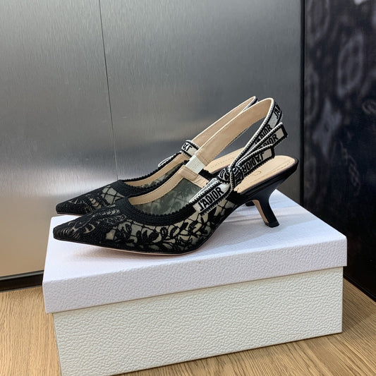 JAdior slingback pumps 65 transparent mesh embroidered black butterfly motif