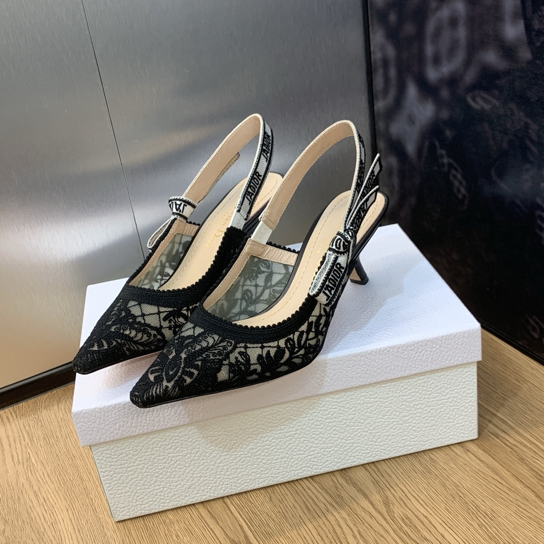 JAdior slingback pumps 65 transparent mesh embroidered black butterfly motif