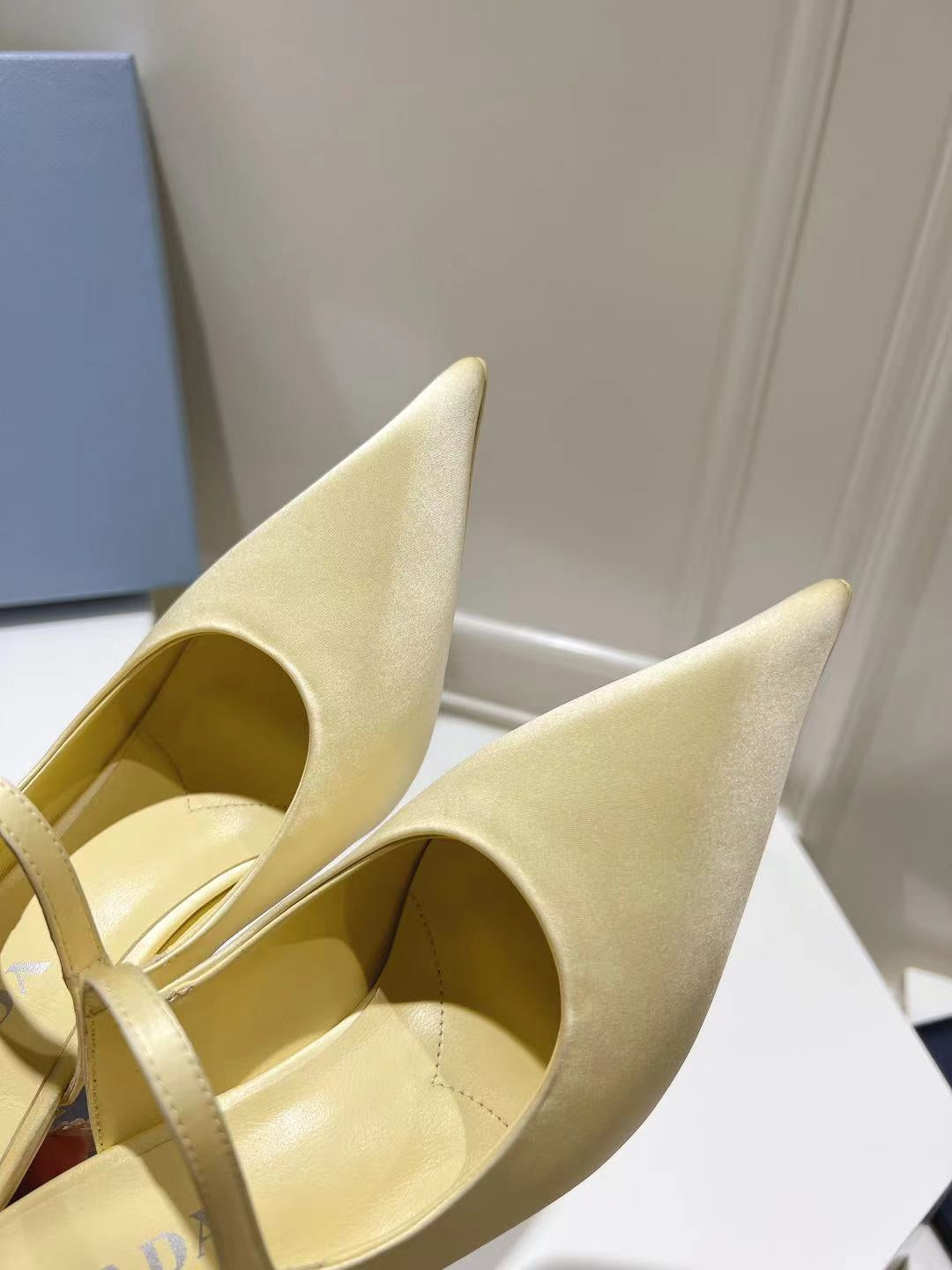 PRA HIGH-HEELED MULES YELLOW CREAM SATIN