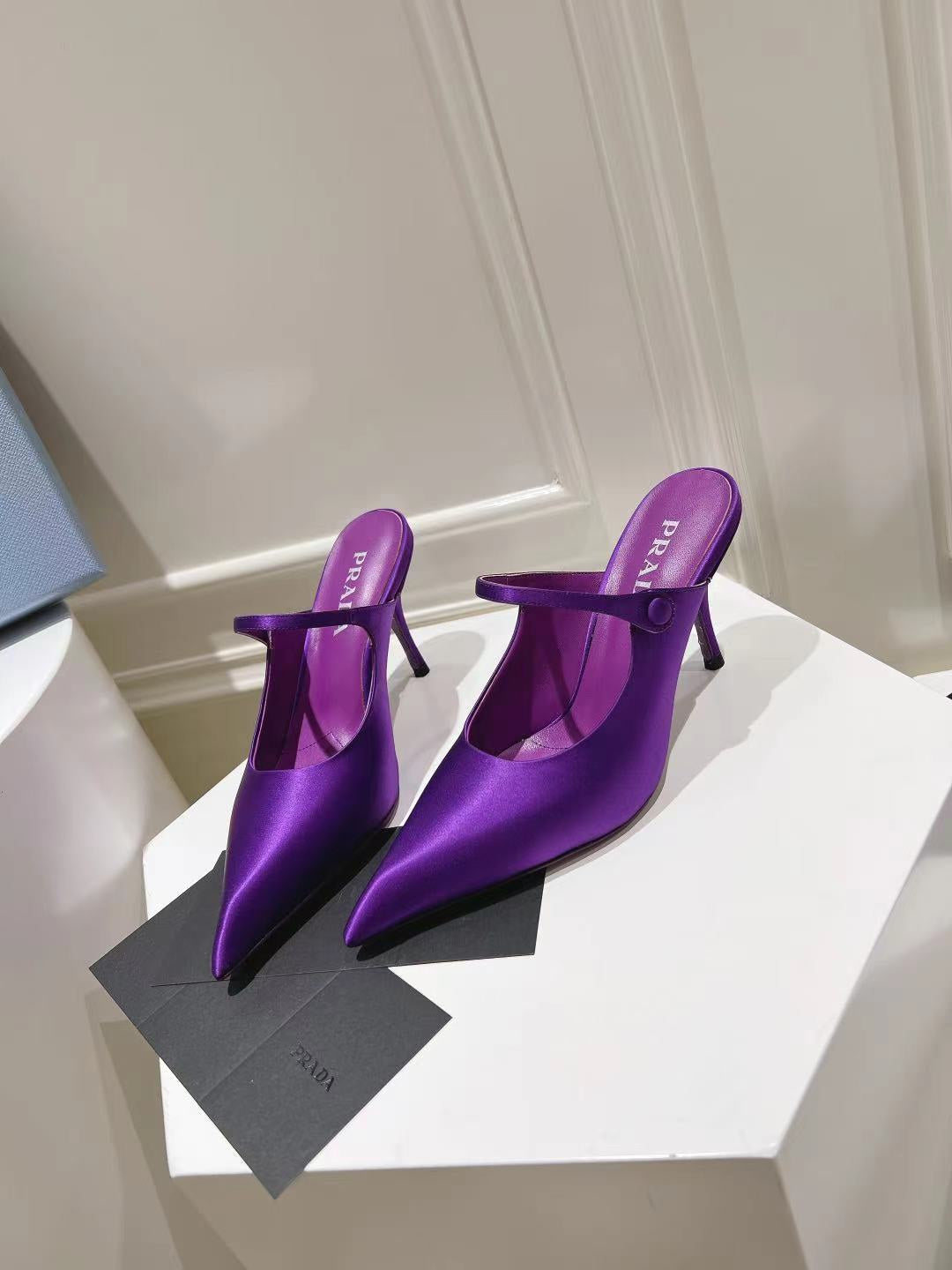 PRA HIGH-HEELED MULES VIOLET SATIN