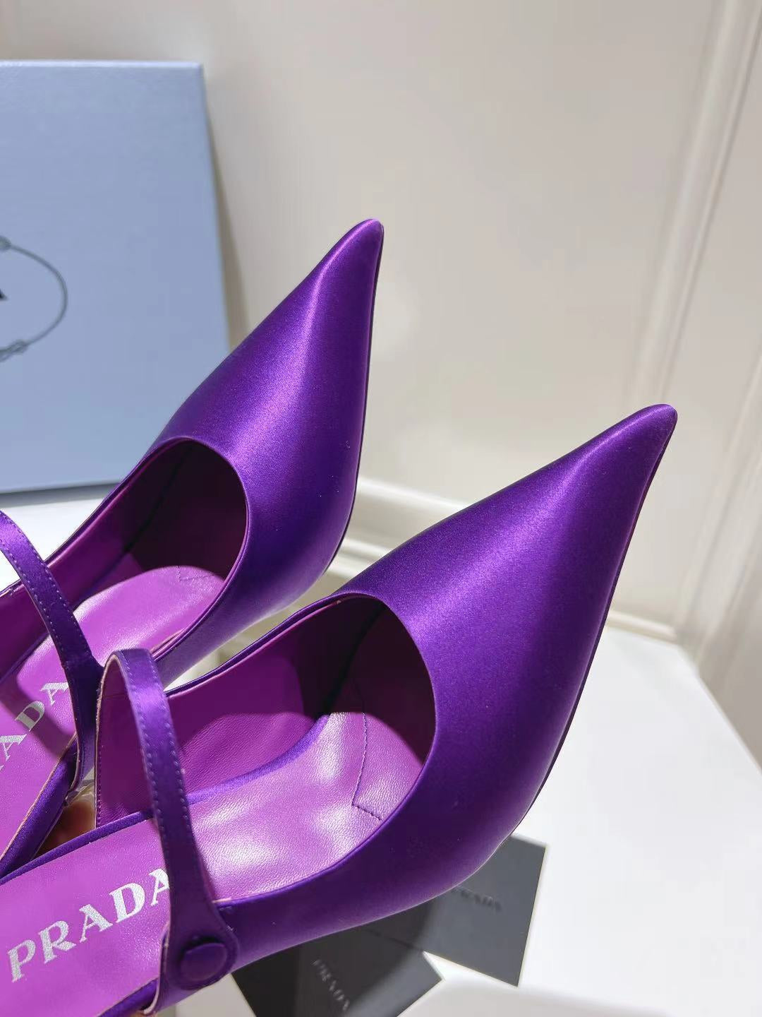 PRA HIGH-HEELED MULES VIOLET SATIN