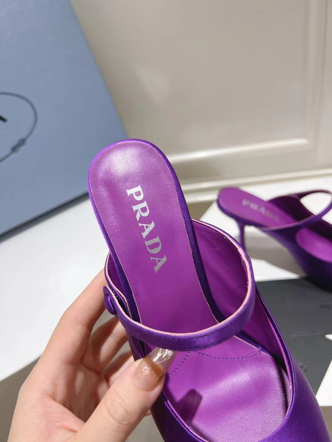 PRA HIGH-HEELED MULES VIOLET SATIN