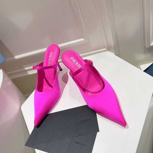 PRA HIGH-HEELED MULES BRIGHT PINK SATIN