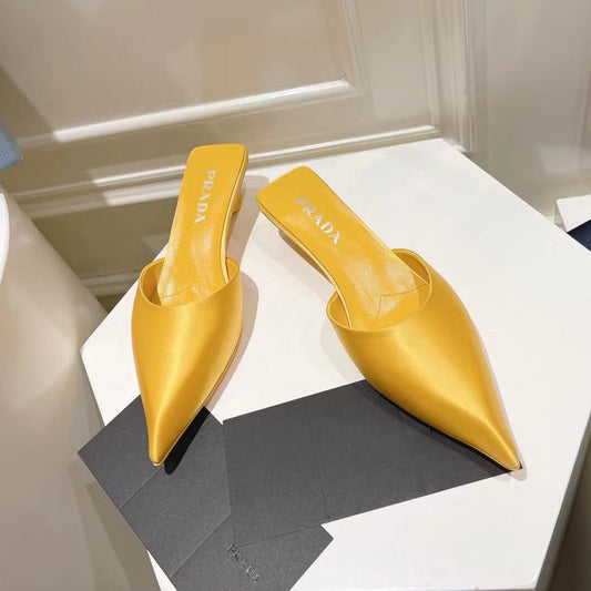 PRA POINTED-TOE MULES YELLOW SATIN