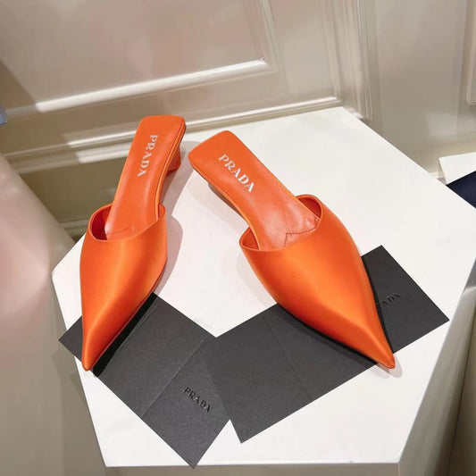 PRA POINTED-TOE MULES BRIGHT ORANGE SATIN