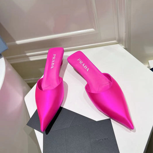 PRA POINTED-TOE MULES BRIGHT PINK SATIN