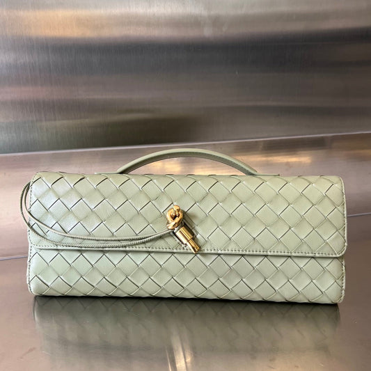 BV Long Clutch Andiamo With Handle 31cm Light Green Calfskin Ghw