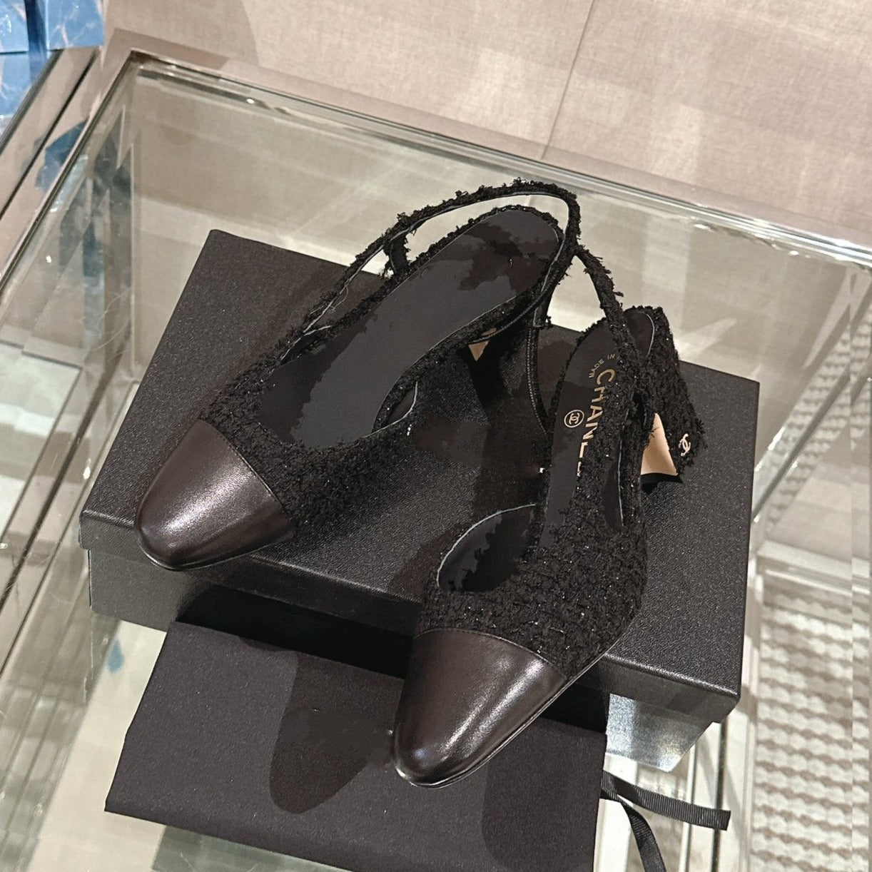 slingbacks 65 black iridescent tweed