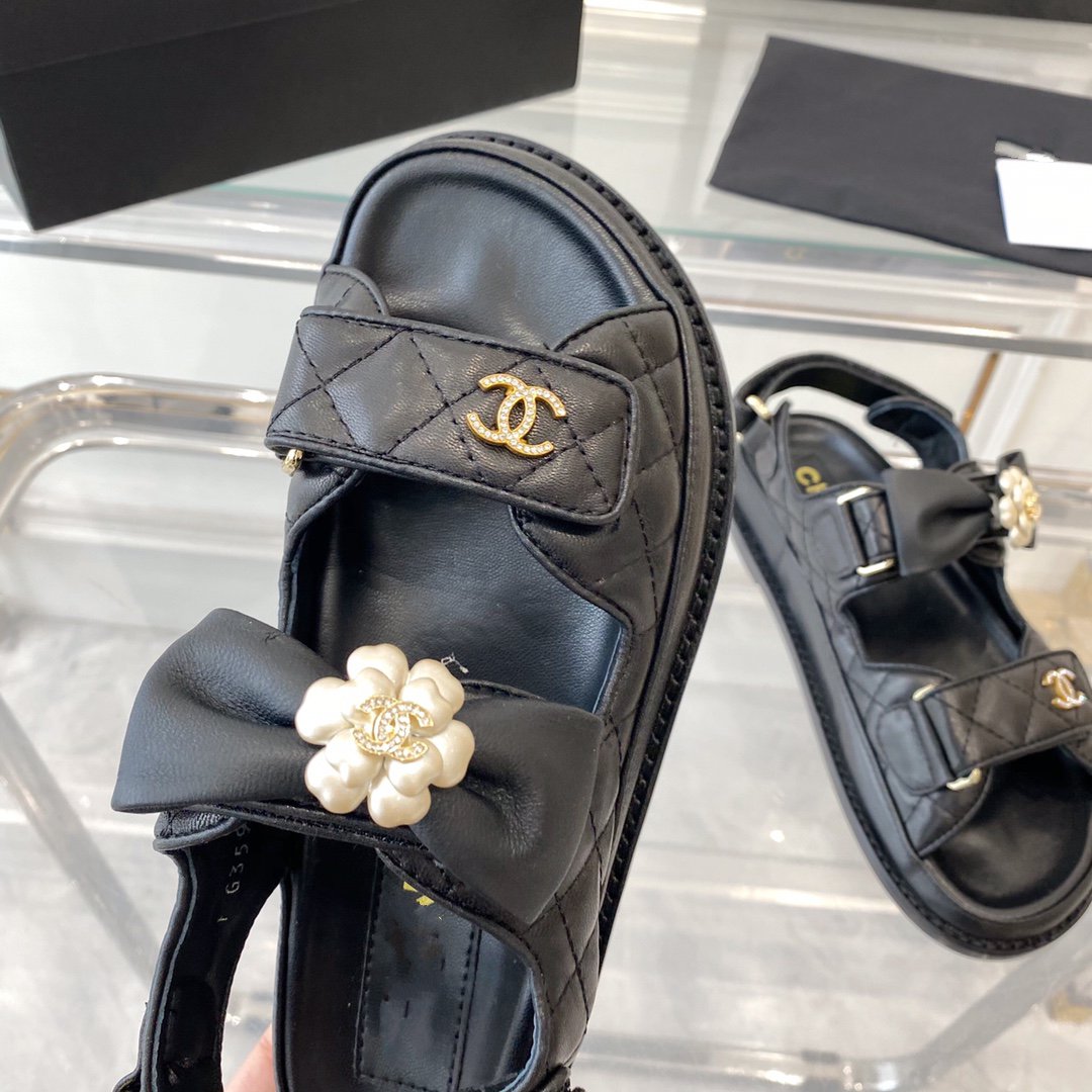 cc dad sandals black lambskin