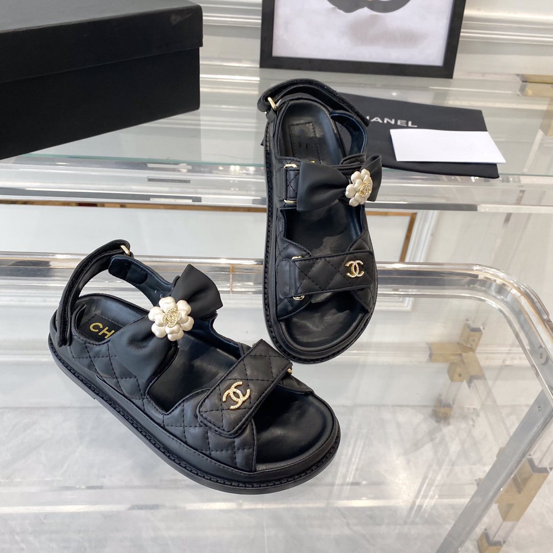 cc dad sandals black lambskin