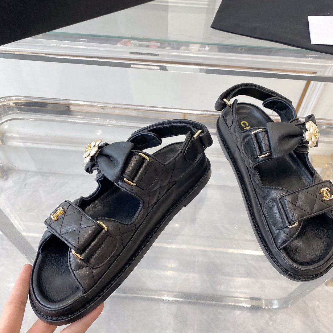 cc dad sandals black lambskin