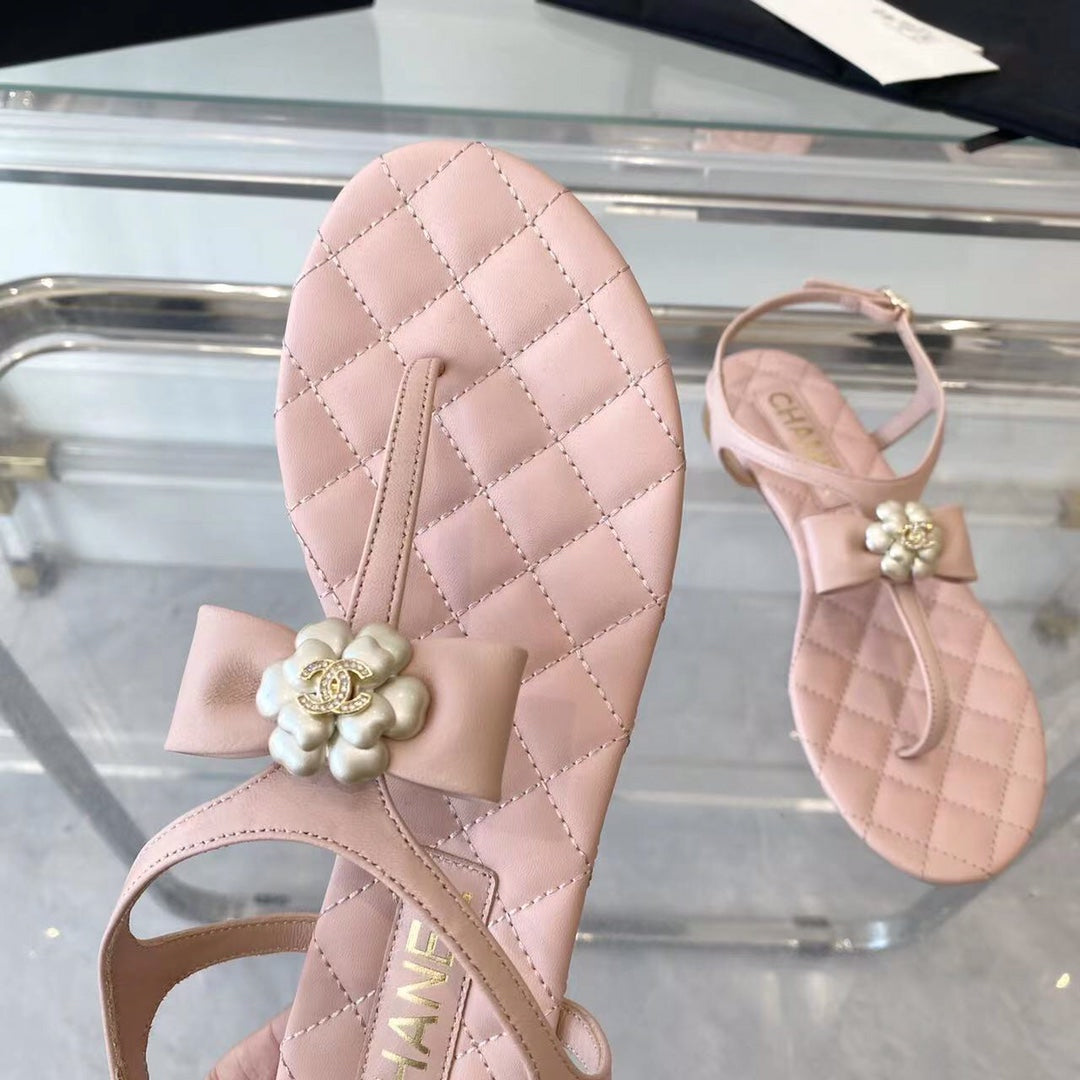 sandal pink quilted lambskin flower cc