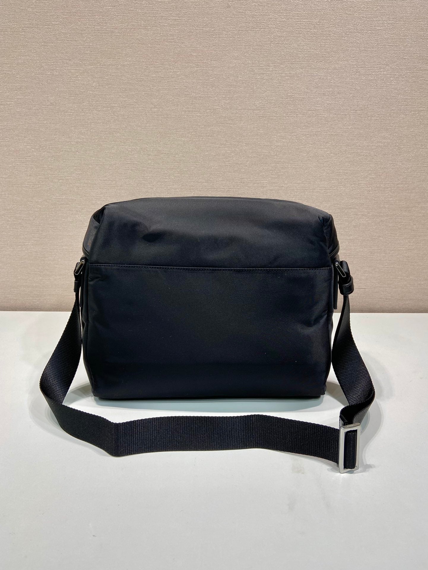 CROSSBODY BAG 29 IN BLACK RE-NYLON AND CALFSKIN TRIM