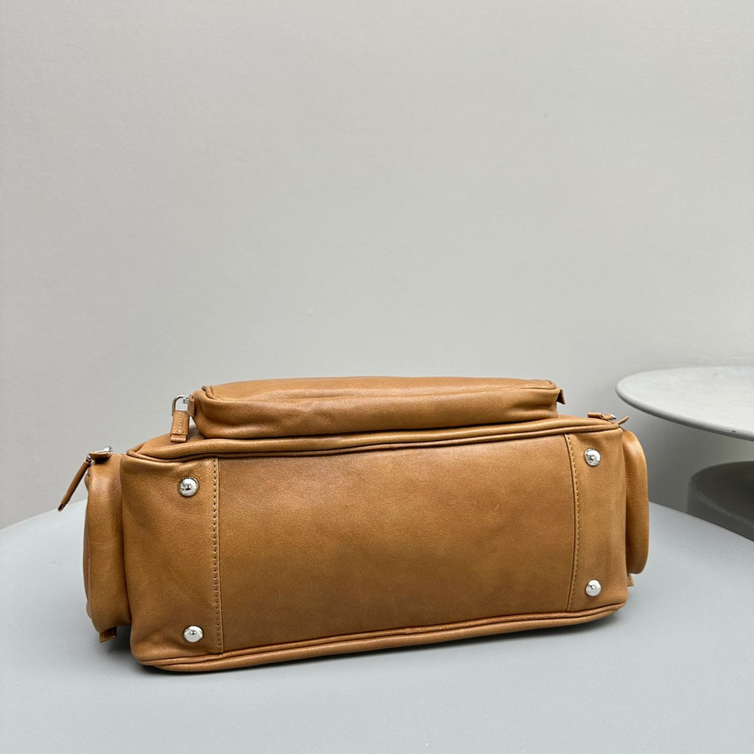 BIKER BAG 31 IN CARAMEL BROWN CALFSKIN