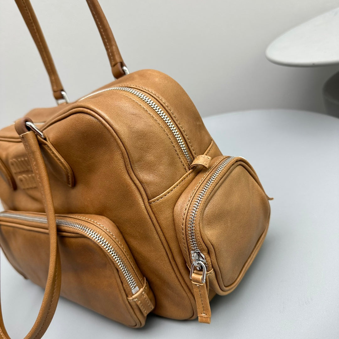 BIKER BAG 31 IN CARAMEL BROWN CALFSKIN