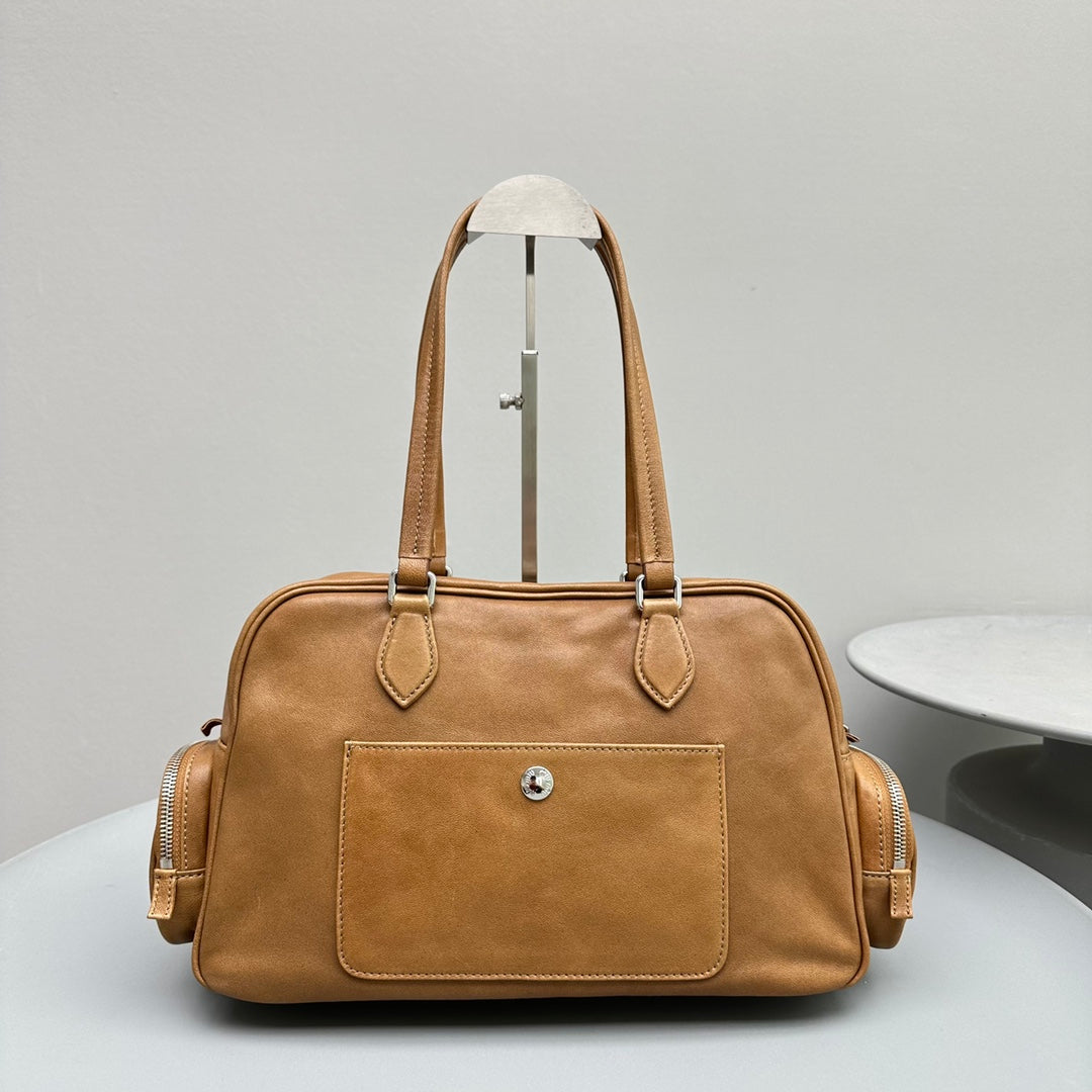 BIKER BAG 31 IN CARAMEL BROWN CALFSKIN