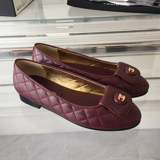 ballet flat quilted wine gold cc lock