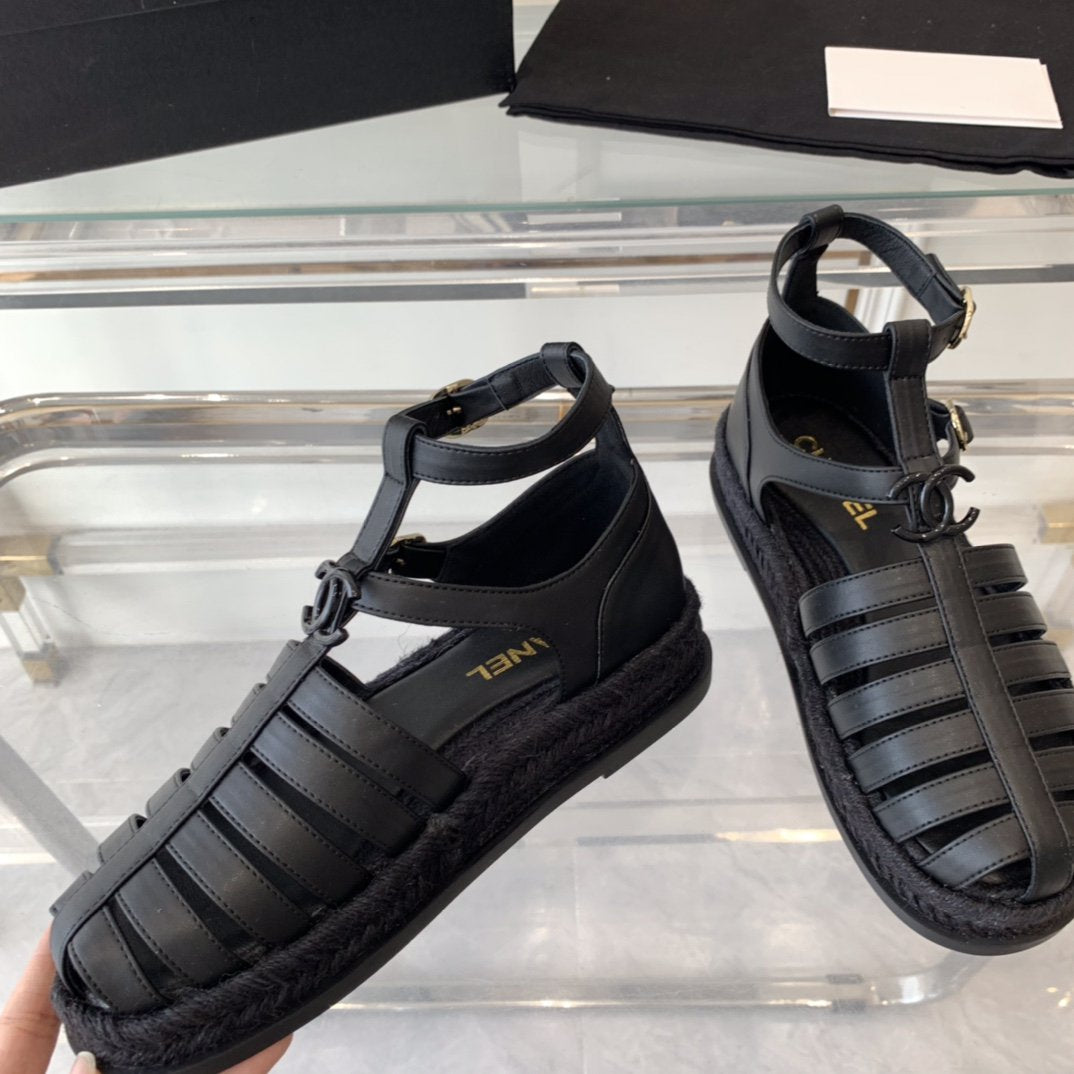 cc medium roman sandals black lambskin