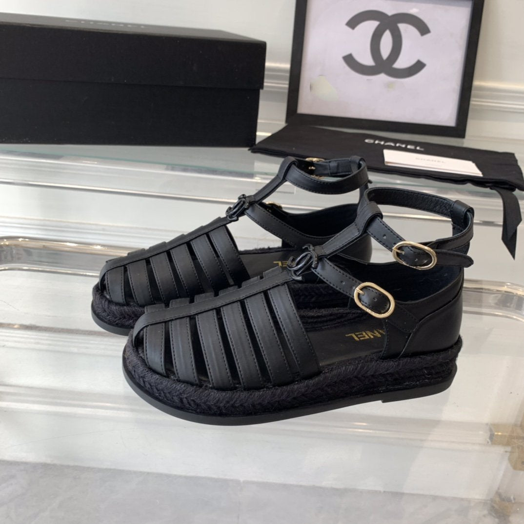 cc medium roman sandals black lambskin