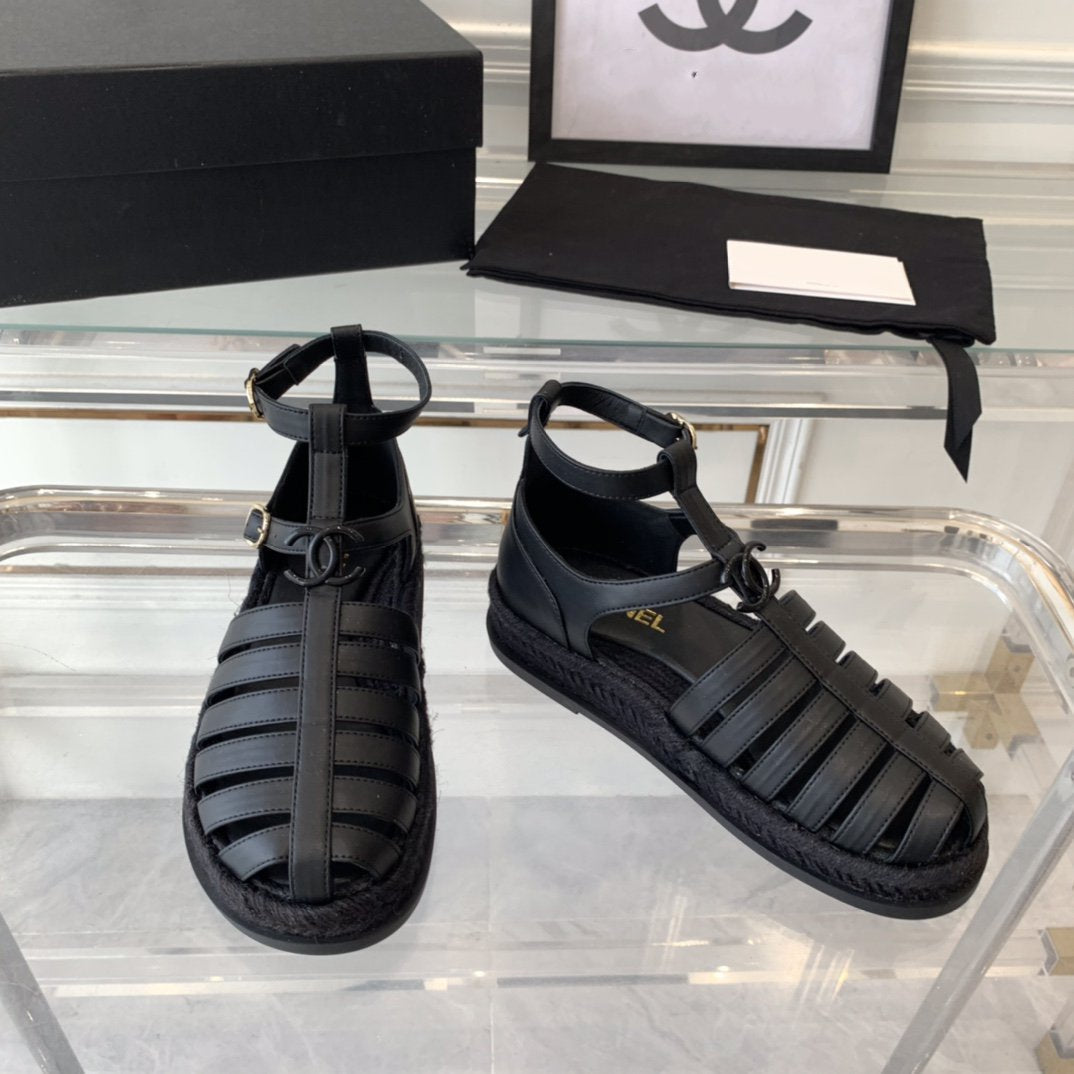 cc medium roman sandals black lambskin