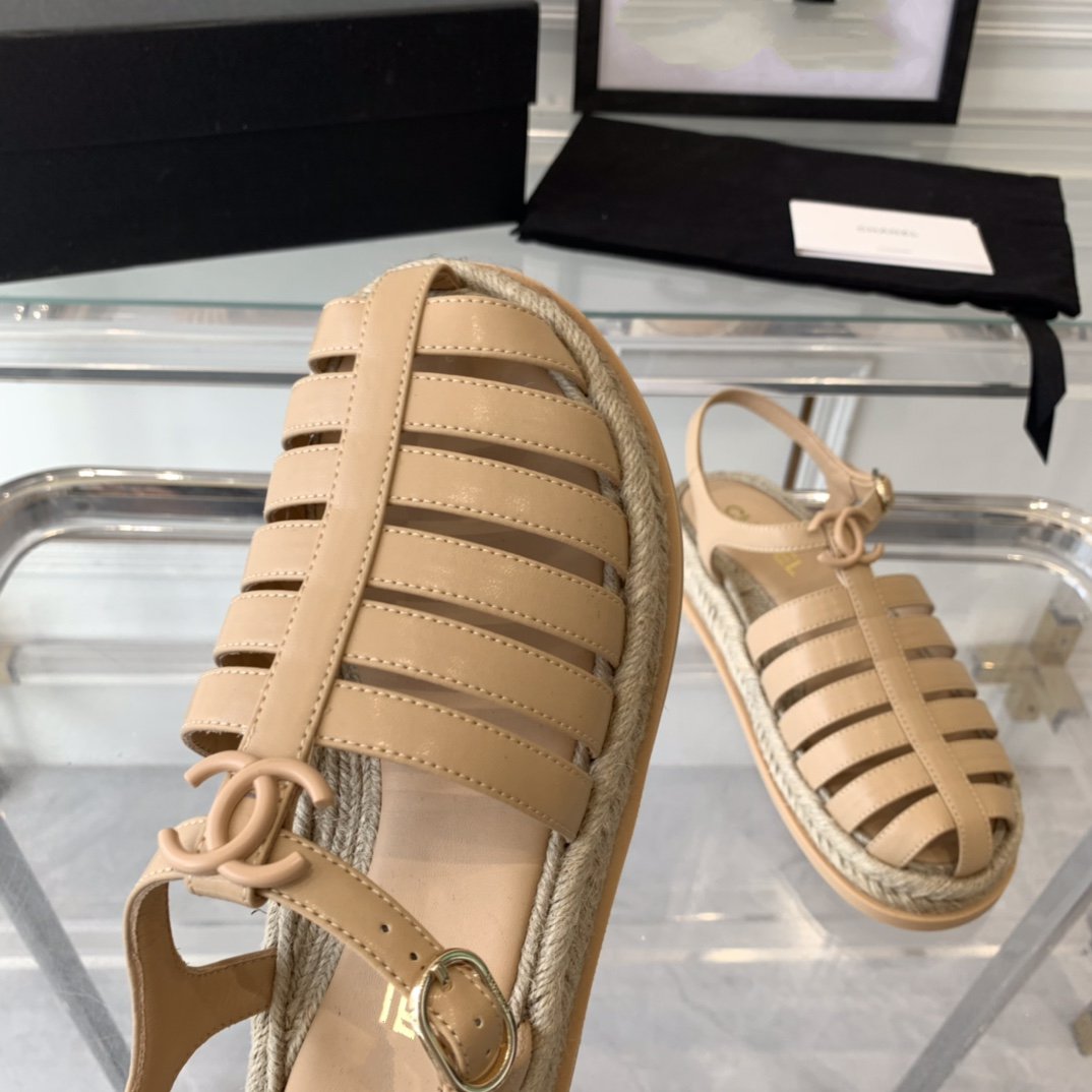 cc roman sandals beige lambskin