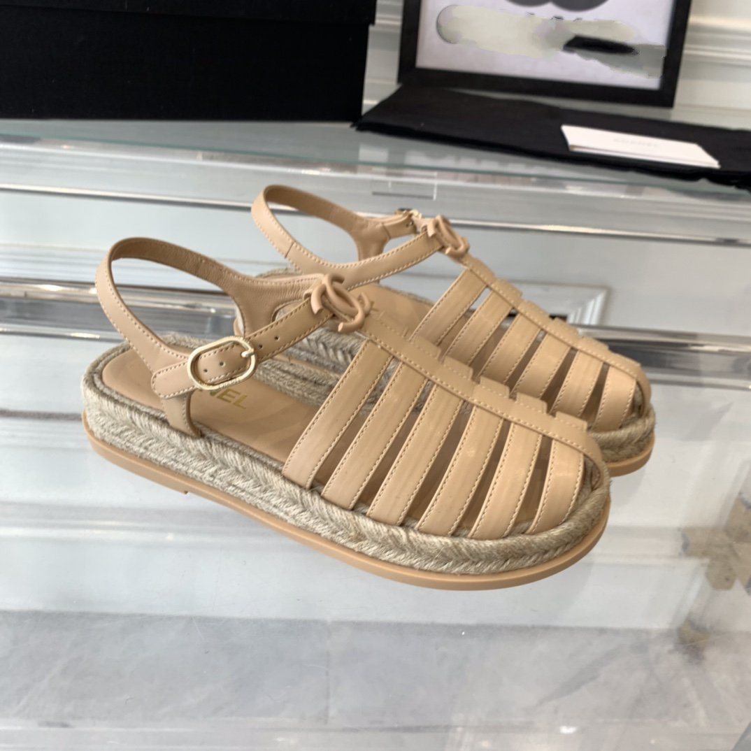 cc roman sandals beige lambskin