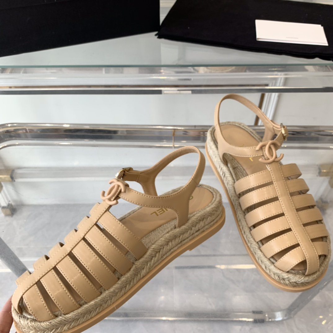 cc roman sandals beige lambskin