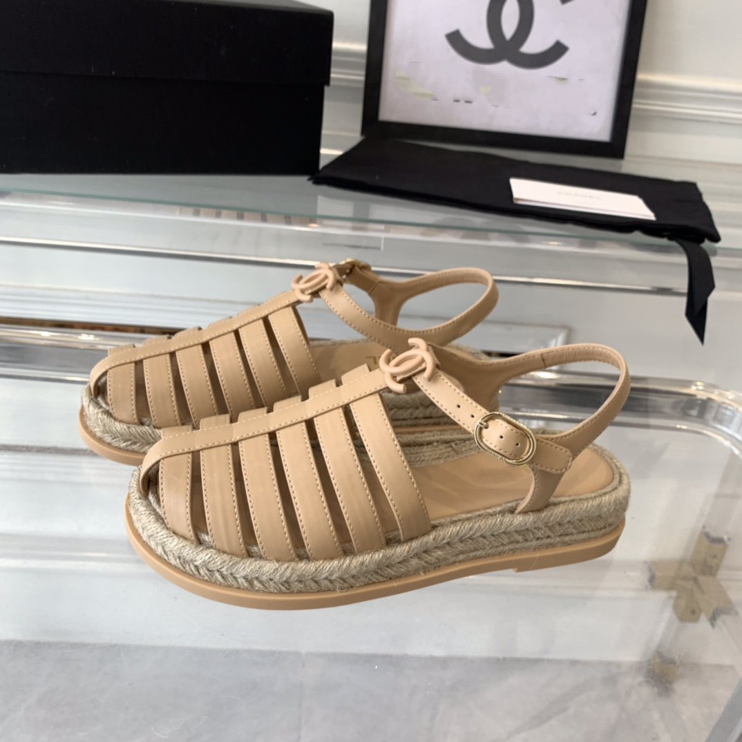 cc roman sandals beige lambskin