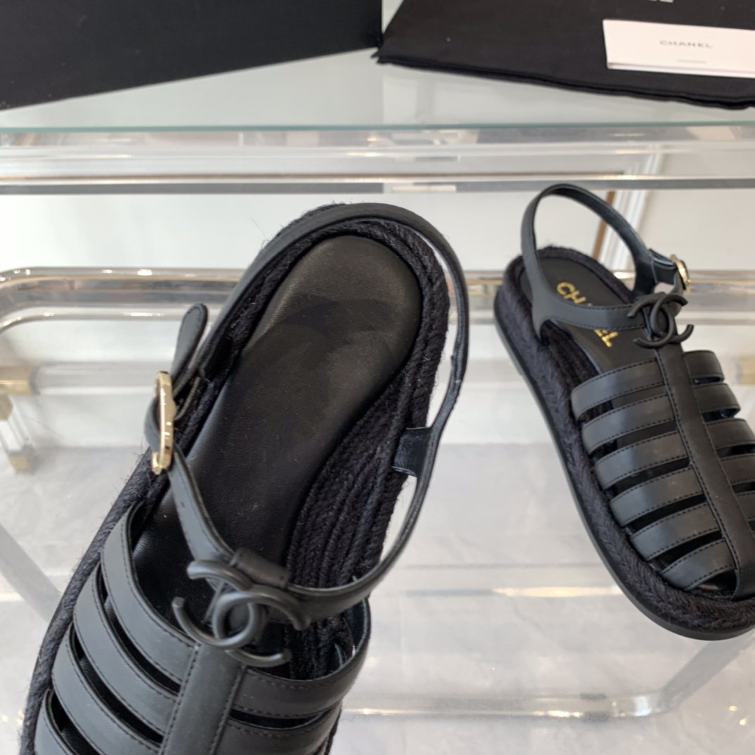 cc roman sandals all black lambskin