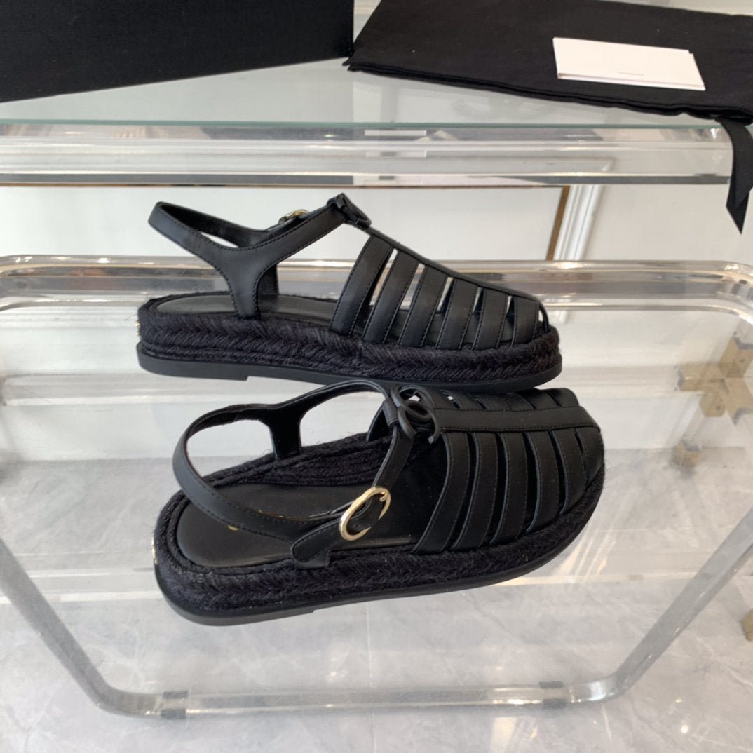 cc roman sandals all black lambskin