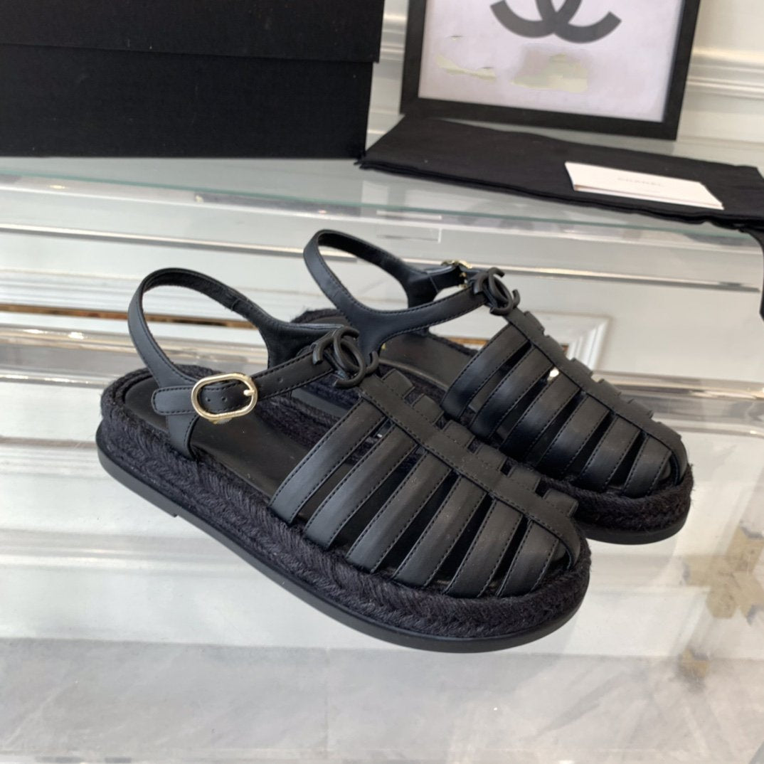 cc roman sandals all black lambskin