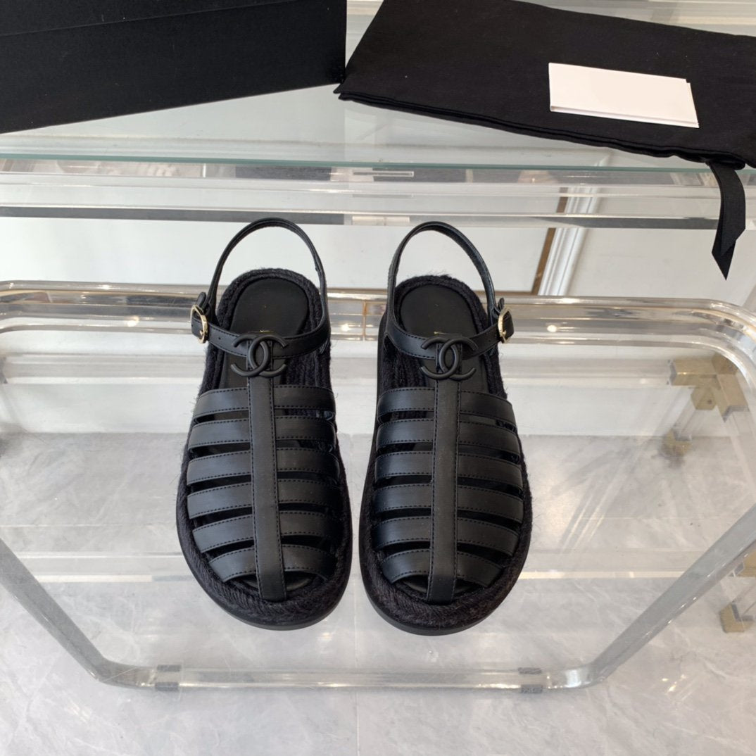 cc roman sandals all black lambskin