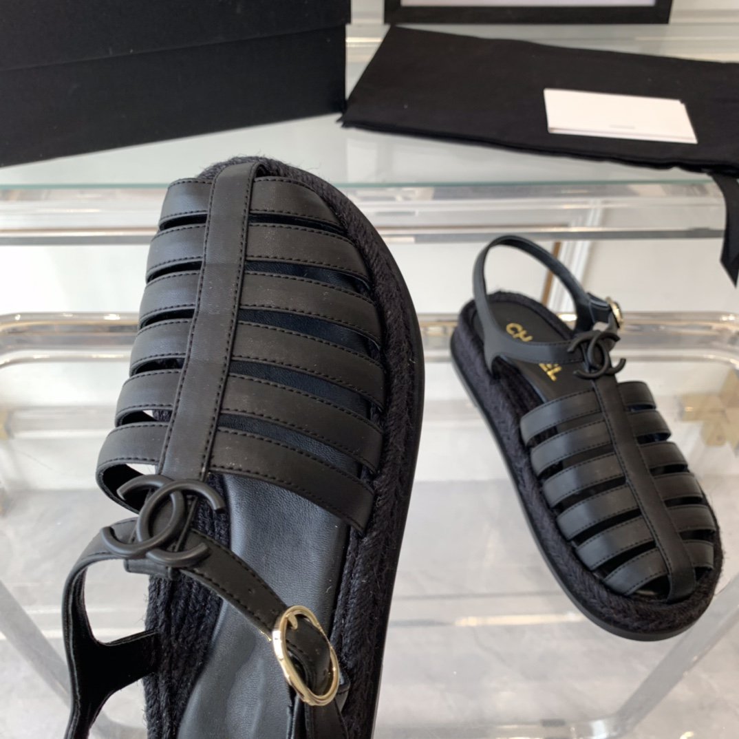 cc roman sandals all black lambskin