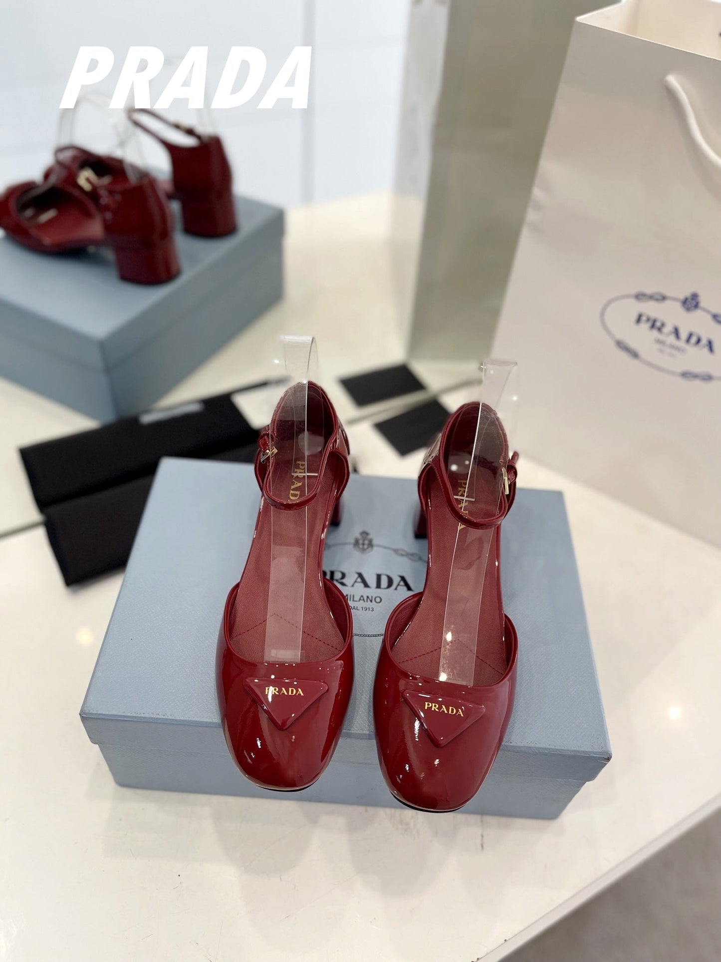 Pra Slingback 40 Square Sole Wine Patent Leather