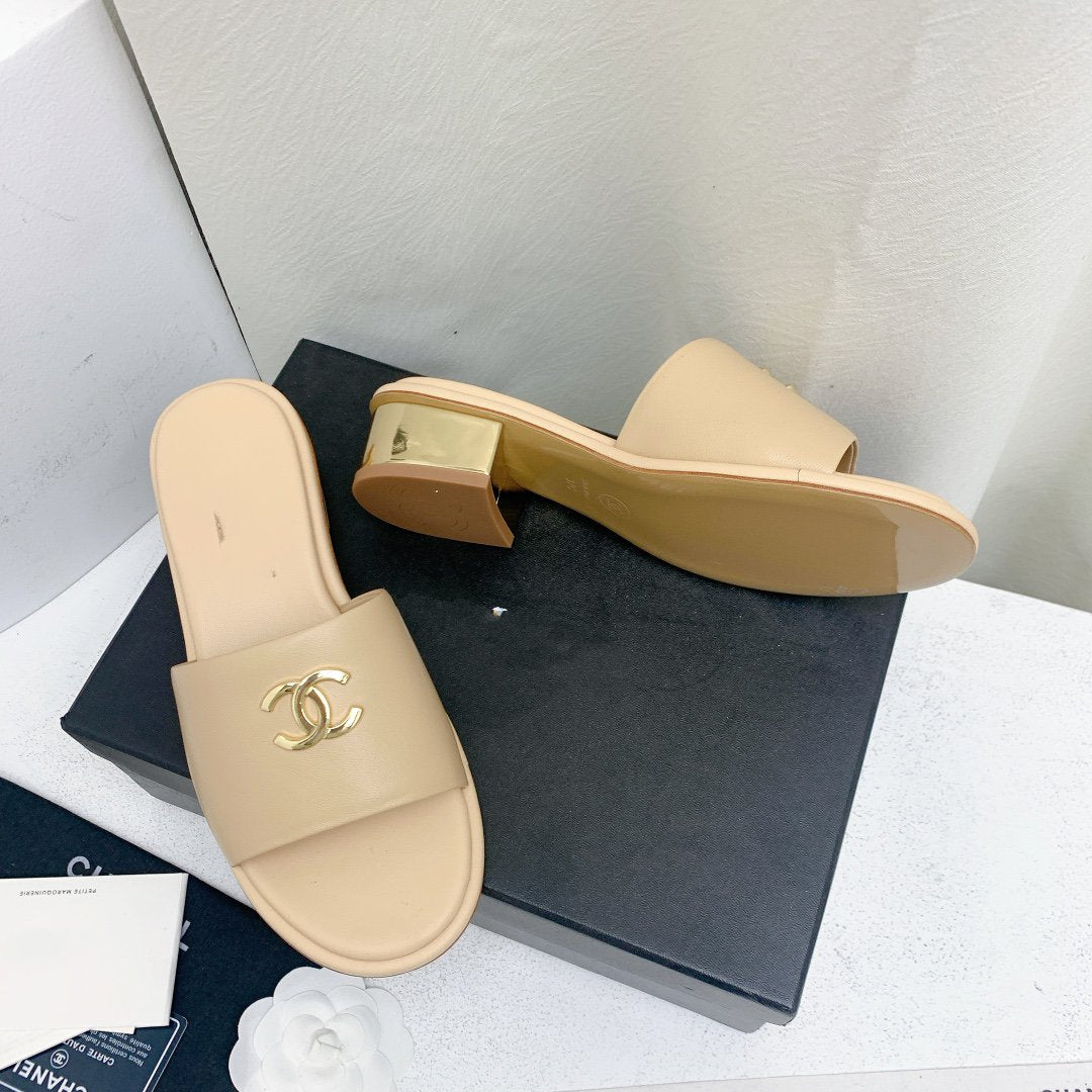 mule sandal 50 beige gold lambskin