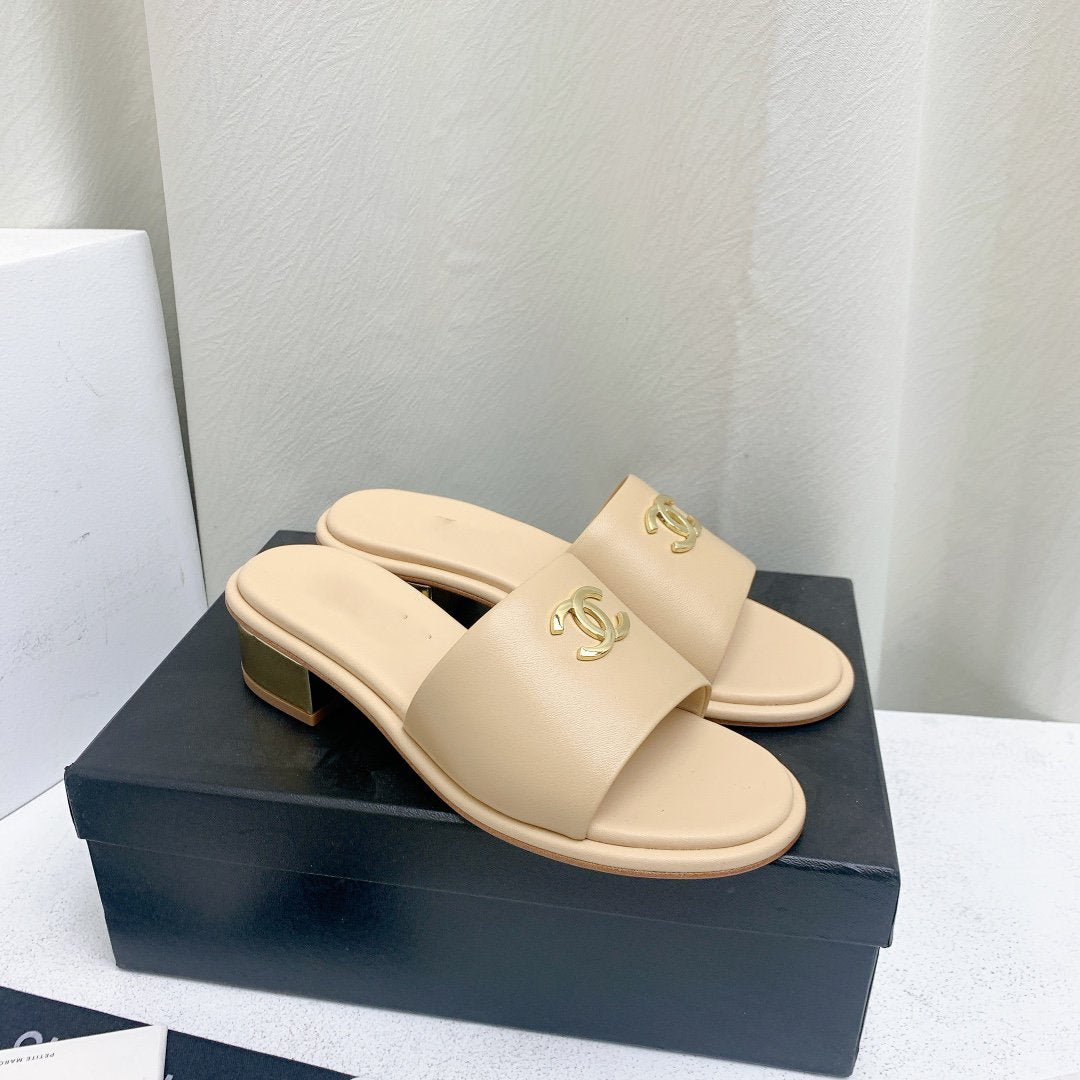 mule sandal 50 beige gold lambskin