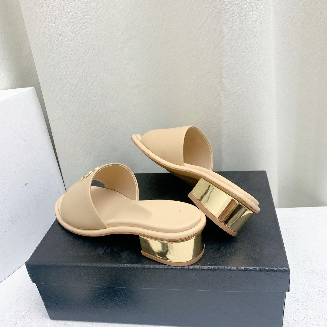 mule sandal 50 beige gold lambskin