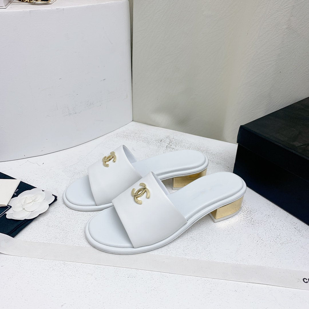 mule sandal 50 white gold lambskin