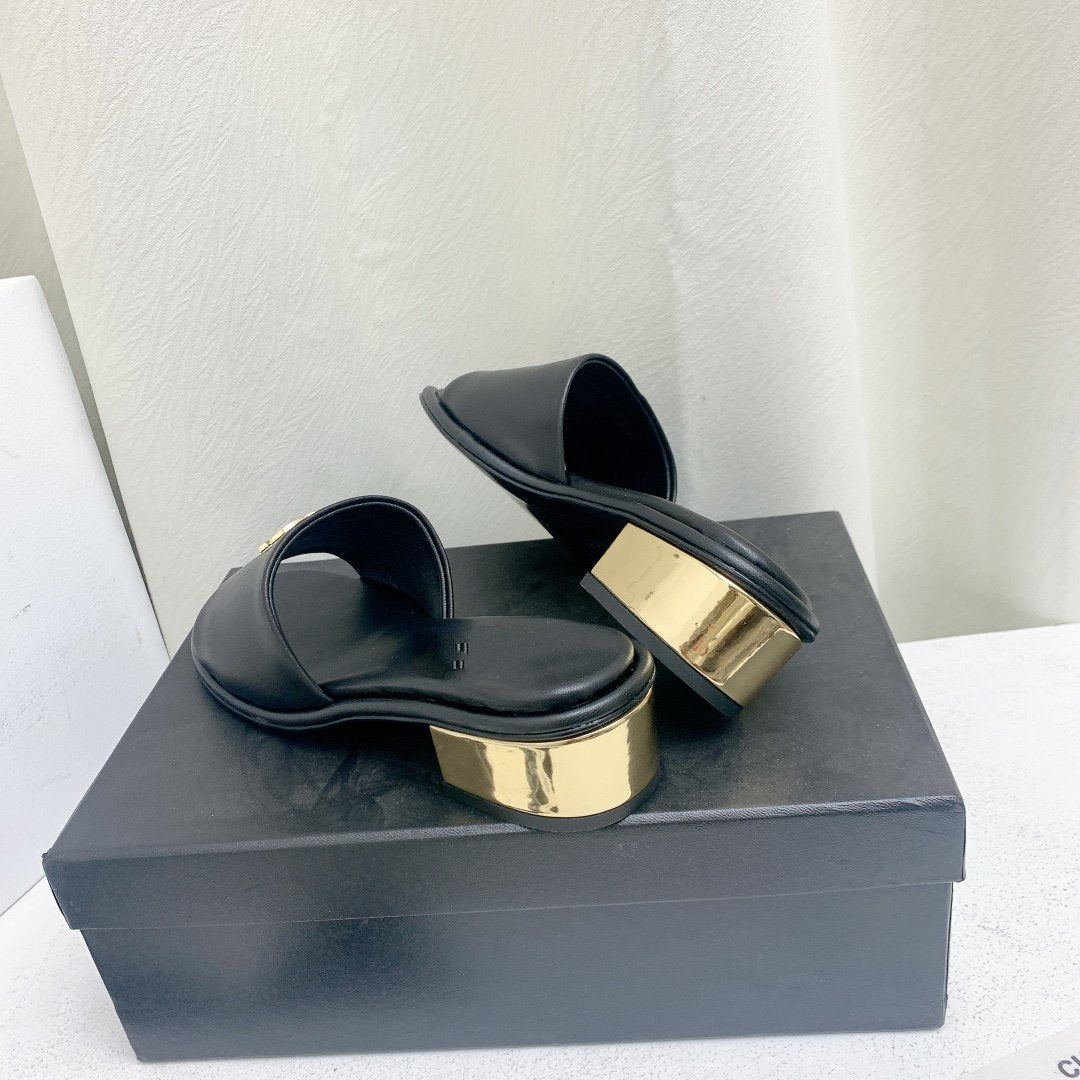 mule sandal 50 black gold lambskin