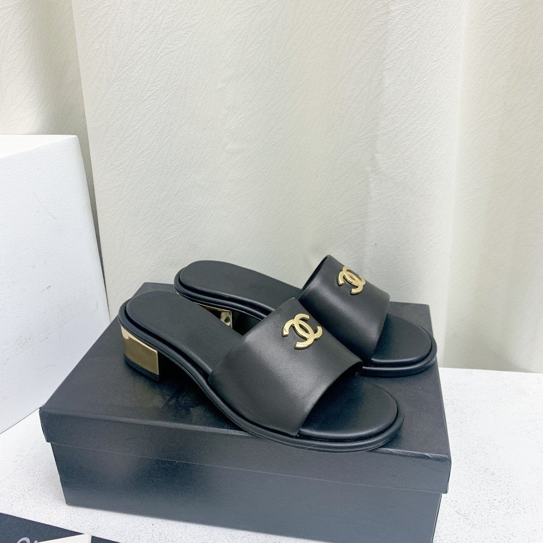 mule sandal 50 black gold lambskin